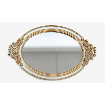 Δίσκος Καθρέπτης Λευκό-Χρυσό 39x25cm q1802 - ΚΩΔ:621400