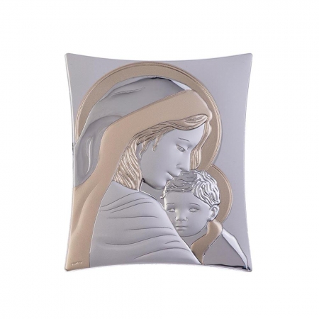 Ασημένια Εικόνα Παναγία Ευλογιμένη Μητέρα Ασημί-Χρυσό 4Χ5.3cm - ΚΩΔ:217-2596-MPU