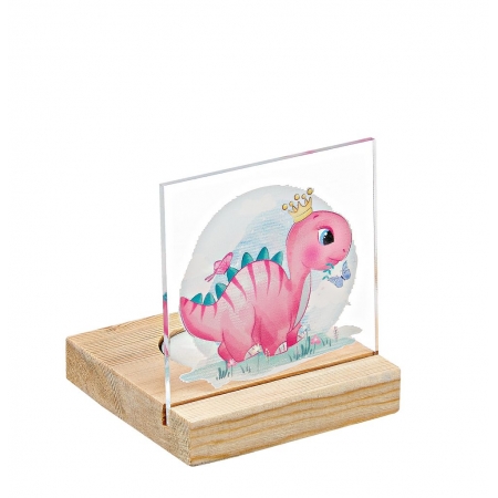 Plexiglass με Ροζ Δεινοσαυράκι σε Ξύλινη Βάση Ρεσώ 8X8X9.5cm - ΚΩΔ:M11209-AD