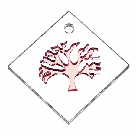 Plexiglass Τετράγωνο με Ροζ Χρυσό Δέντρο Ζωής 5X5cm - ΚΩΔ:M11151-AD