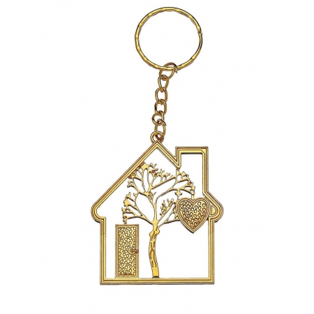 Μεταλλικό Μπρελόκ Χρυσό Σπίτι με Δέντρο Ελιάς 5.3X6.3cm - ΚΩΔ:M2465MP-AD