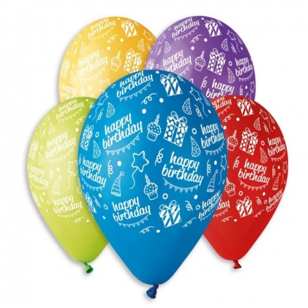Μπαλόνια Latex Happy Birthday Πολύχρωμα 35cm - ΚΩΔ:13613492-BB
