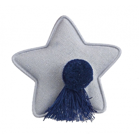 Υφασμάτινο Γκρι Αστέρι με Μπλε Πον Πον και Μπλε Φούντα 6X6cm - ΚΩΔ:M1321-AD