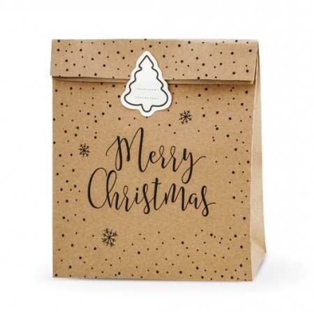 Χάρτινα Craft Σακουλάκια Για Δωράκια Merry Christmas Με Αυτοκόλλητο Δεντράκι - ΚΩΔ:Tnp3-031-Bb
