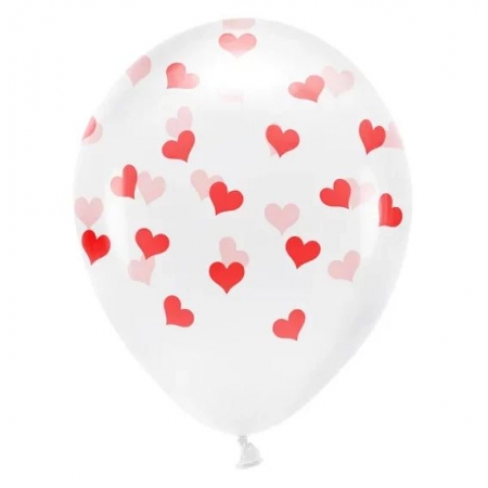 Latex μπαλόνια διάφανα με κόκκινες καρδιές 33cm - ΚΩΔ:ECO33C-200-099R-BB