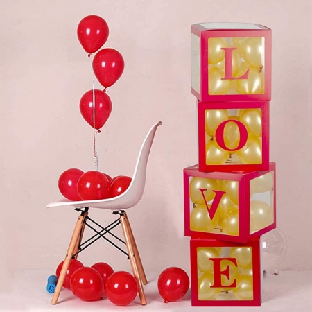 Κόκκινα κουτιά διακόσμησης για μπαλόνια - LOVE 30X30cm - ΚΩΔ:535B735LR-BB