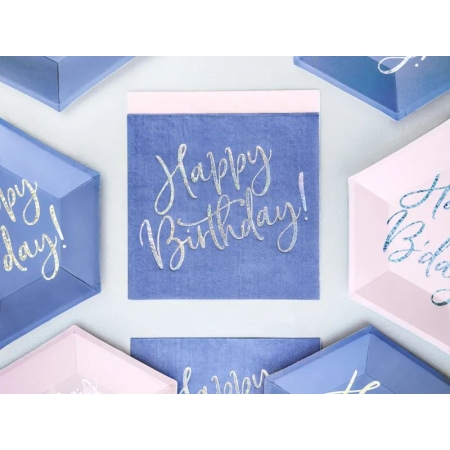 Χαρτοπετσέτες μπλε με ιριδίζον Happy Birthday 33X33cm - ΚΩΔ:SP33-80-074-BB