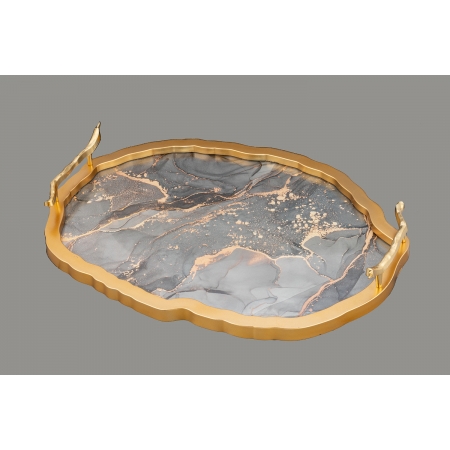 Δίσκος χρυσός οβάλ με τεχνοτροπία μαρμάρου πάνω σε γυαλί - ΚΩΔ:DT842990-VI