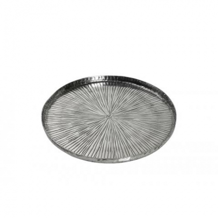 Μεταλλικός ασημί δίσκος αλουμινίου γραμμωτός 36cm - ΚΩΔ:LAK201-G