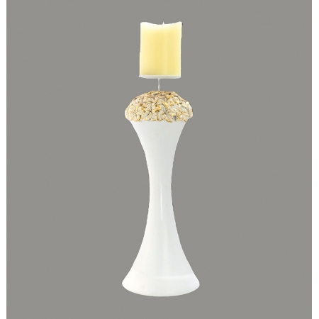 Κηροπήγιο λευκό με ανάγλυφα λουλούδια χρυσά 38cm - ΚΩΔ:KK641590-VI