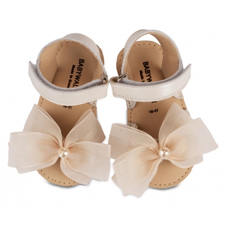 Παπουτσάκια Babywalker για Κορίτσι - Πέδιλο με Φιόγκο απο Οργάντζα και Πέρλα - Ζευγάρι - ΚΩΔ:MI1627-BW