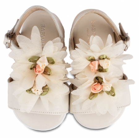 Παπουτσάκια Babywalker για Κορίτσι - Πέδιλο Διακοσμημένο με Chiffon Λουλούδια - Ζευγάρι - ΚΩΔ:PRI2602-BW