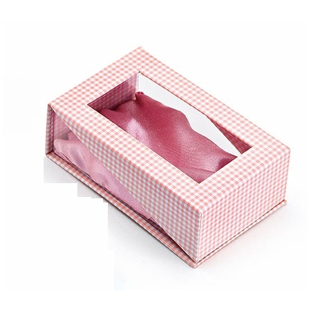 Χάρτινο-PVC κουτί ροζ καρώ με παράθυρο 10X6X4cm - ΚΩΔ:207-0592-MPU