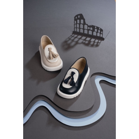 Παπουτσάκια Babywalker Δίχρωμο  Loafer με Φουντάκια - Ζευγαρι - ΚΩΔ:EXC5244-BW