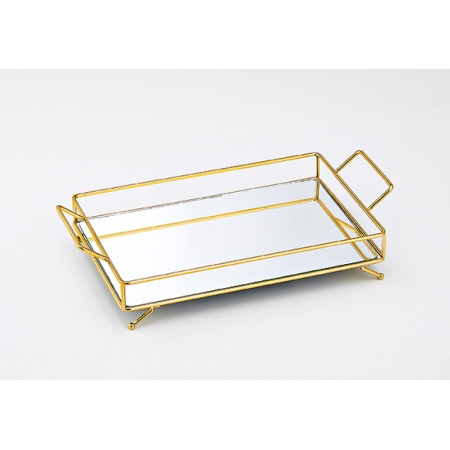 Μεταλλικός δίσκος χρυσός με καθρέφτη 40X22X6.5cm - ΚΩΔ:644-30507-MPU