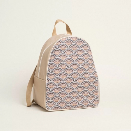 Τσάντα backpack με σχέδιο βεντάλιες γήινα χρώματα 43X35X23cm - ΚΩΔ:843210-NT