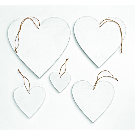 Ξύλινες λευκές κρεμαστές καρδιές - σετ 5 τεμαχίων - ΚΩΔ:408-9131-MPU