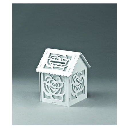 Ξύλινο κουτί ευχών λευκό σπιτάκι με τριαντάφυλλα 31X32X40cm - ΚΩΔ:408-9347-MPU