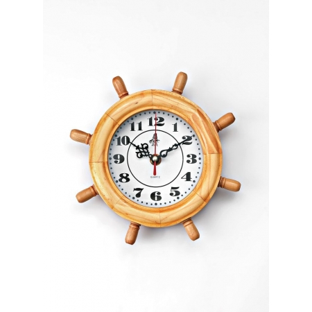 Ξύλινο διακοσμητικό ρολόι ναυτικό τιμόνι 21cm - ΚΩΔ:408-9610-MPU