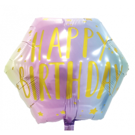 Μπαλονι Foil 18''(46Cm) Παστελ Happy Birthday Εξαγωνο - ΚΩΔ:206373-Bb