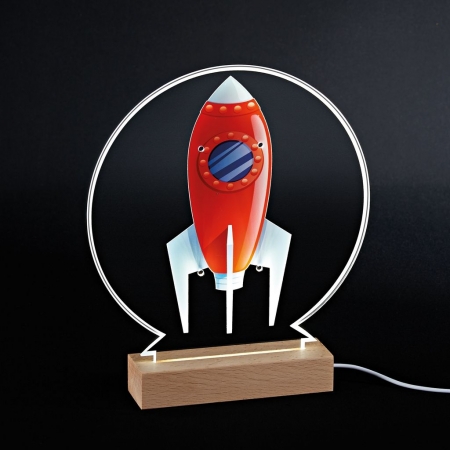 Plexiglass εκτυπωμένο με διαστημόπλοιο σε LED ξύλινη βάση - ΚΩΔ:M12024-AD