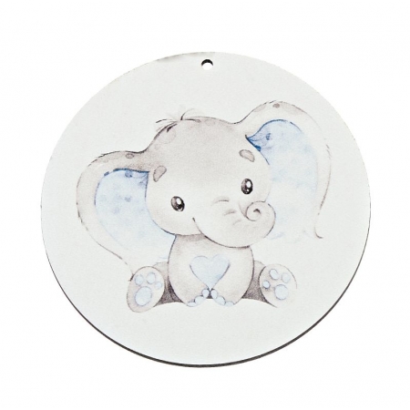 Ξύλινος κρεμαστός κύκλος με σιέλ ελεφαντάκι 5cm - ΚΩΔ:M11533-AD