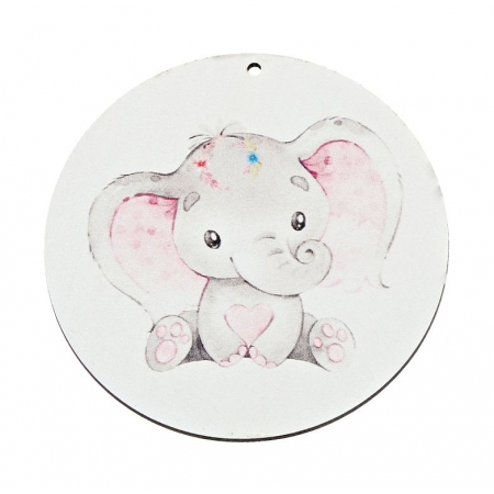 Ξύλινος κρεμαστός κύκλος με ροζ ελεφαντάκι 5cm - ΚΩΔ:M11548-AD