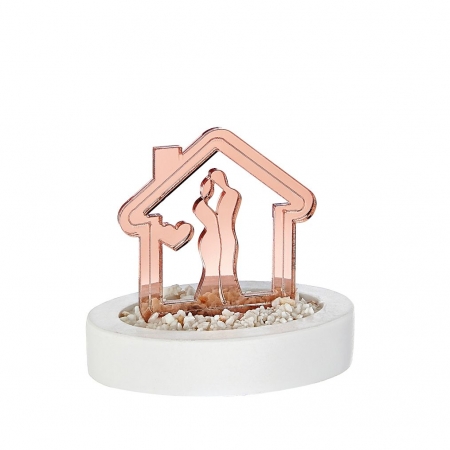 Plexiglass ροζ χρυσό σπίτι με ζευγάρι σε κεραμική βάση - ΚΩΔ:M11689-AD