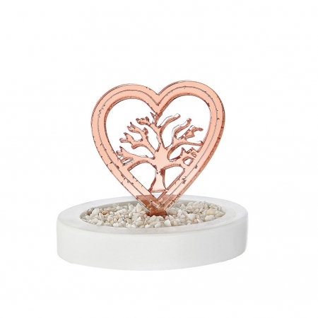 Plexiglass ροζ χρυσή καρδιά με δέντρο ζωής σε κεραμική βάση - ΚΩΔ:M11687-AD