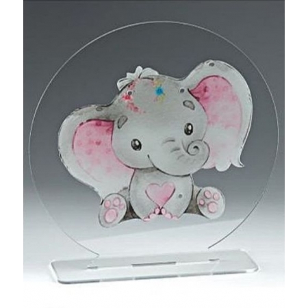 Plexiglass επιτραπέζια βάση με ροζ ελεφαντάκι 22cm - ΚΩΔ:M11434-AD