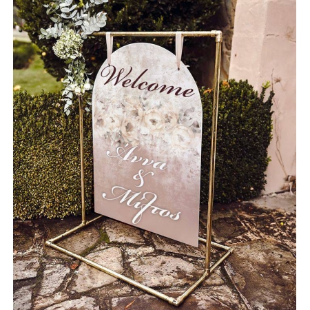 Ξύλινη οβάλ πινακίδα γάμου - vintage φλοράλ 60X40cm - ΚΩΔ:D40W60-1-BB
