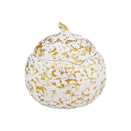 Κεραμική λευκή χρυσή κολοκύθα με καπάκι 14X15cm - ΚΩΔ:M11354-AD