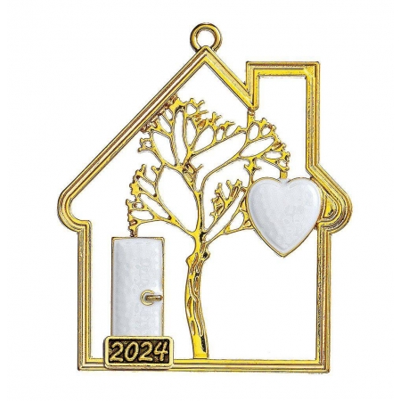 Μεταλλικό κρεμαστό χρυσό σπίτι με χρονολογία 5.3X6.3cm - ΚΩΔ:M2024-2464-AD
