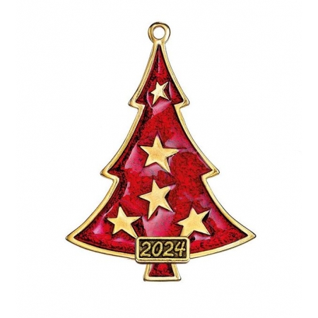 Μεταλλικό κρεμαστό χριστουγεννιάτικο κόκκινο δέντρο με χρονολογία 5.7X7.7cm - ΚΩΔ:M2024-3141-AD