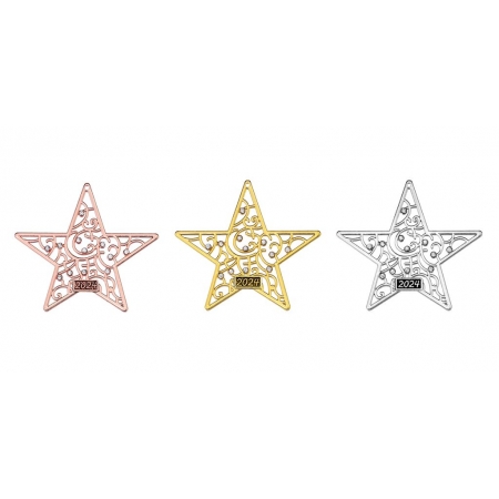 Μεταλλικό κρεμαστό αστέρι με στρας και χρονολογία 6X6cm - ΚΩΔ:M2024-4492-AD