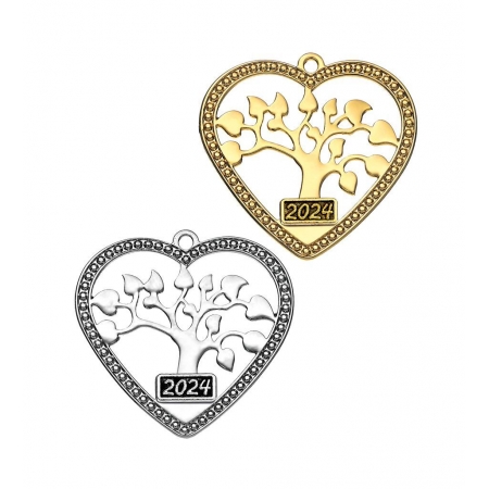 Μεταλλικό κρεμαστό δέντρο ζωής-καρδιά με χρονολογία 3.5X3.5cm - ΚΩΔ:M2024-9882-AD