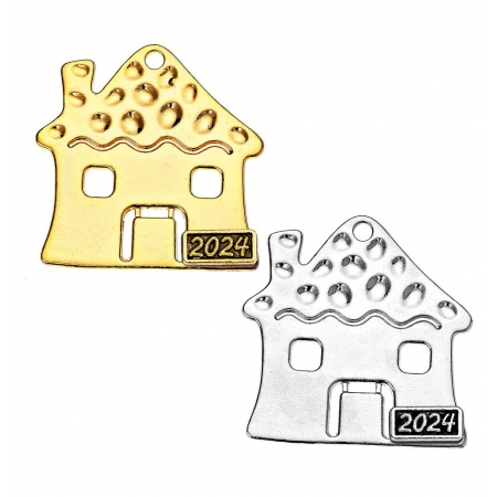 Μεταλλικό κρεμαστό σπίτι με χρονολογία 4.5X4.7cm - ΚΩΔ:M2024-9914-AD
