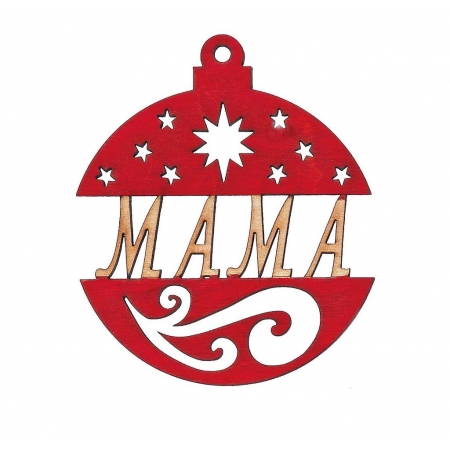 Ξύλινη χριστουγεννιάτικη κόκκινη μπάλα με επιγραφή Μαμά 7Χ8.5cm - ΚΩΔ:M2270-1-Ad