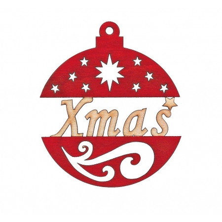 Ξύλινη χριστουγεννιάτικη κόκκινη μπάλα με επιγραφή Xmas 7Χ8.5cm - ΚΩΔ:M2270-4-Ad