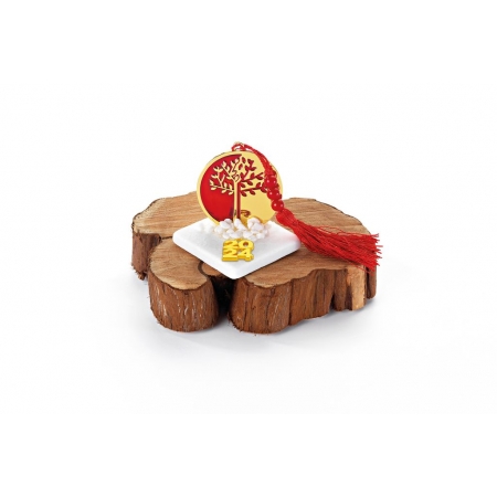 Γούρι Μεταλλικό Χρυσό-Κόκκινο Δέντρο με Κόκκινη Φούντα σε Μάρμαρο - ΚΩΔ:EG856-AD
