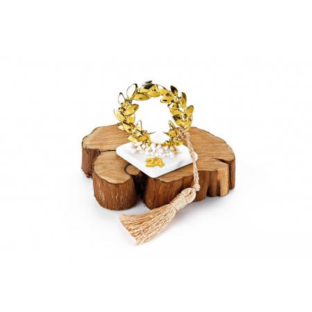 Γούρι Μεταλλικό Χρυσό Στεφάνι με Χρυσή Φούντα σε Μάρμαρο - ΚΩΔ:EG863-AD