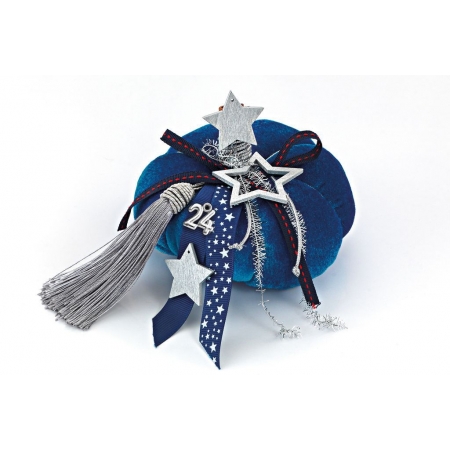 Υφασμάτινη μπλε κολοκύθα γούρι με αστέρι 13cm - ΚΩΔ:Eg20043-Ad