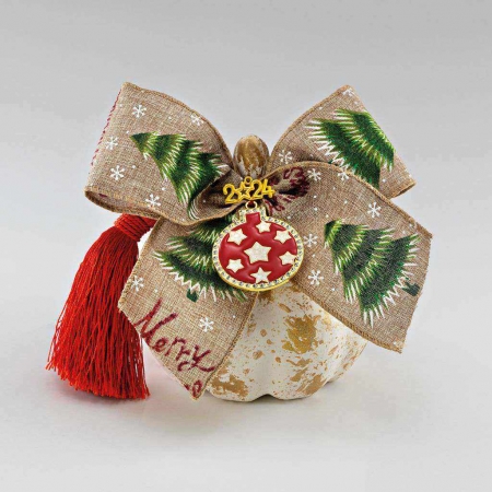 Γούρι κεραμική λευκή-χρυσή κολοκύθα με χριστουγεννιάτικη μπάλα 12cm - ΚΩΔ:EG21052-AD