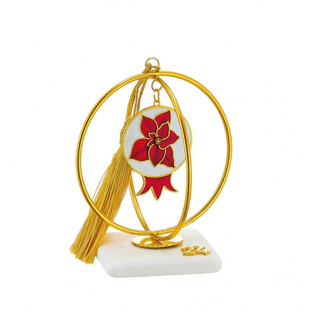 Γούρι μεταλλικό χρυσό κόκκινο ρόδι-λουλούδι σε μάρμαρο - ΚΩΔ:EG23414-AD