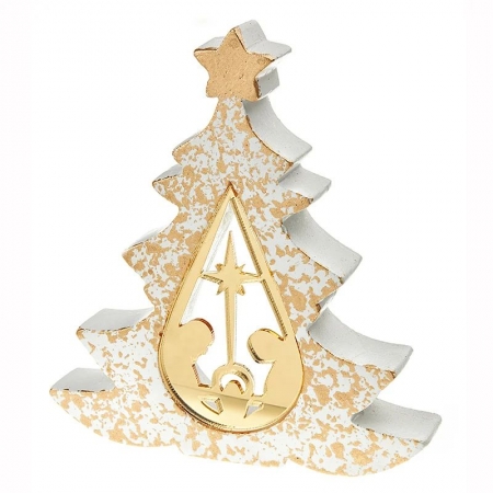 Κεραμικό χρυσό-λευκό χριστουγεννιάτικο δέντρο με plexiglass φάτνη 12X13cm - ΚΩΔ:K667-NU