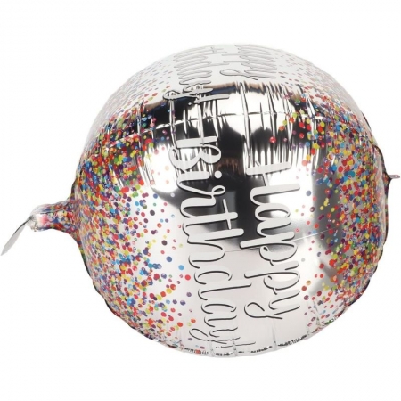 Μπαλόνι 55cm ασημί happy birthday κομφετί - ΚΩΔ:20722092-BB