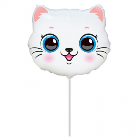 Μπαλόνι foil 36cm mini shape άσπρη γατούλα που γελάει - ΚΩΔ:902872-BB