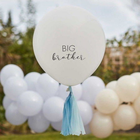 Μπαλόνι latex 45cm λευκό Big Brother με μπλε φούντες - ΚΩΔ:HEB-112-BB