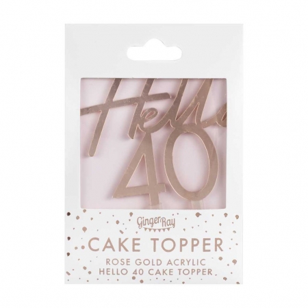 Topper τούρτας Hello 40 rosegold 13X10cm - ΚΩΔ:MIX-306-BB