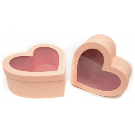 Κουτιά καρδιά ροζ με παράθυρο ζελατίνα - σετ 2 τεμαχίων - ΚΩΔ:502705